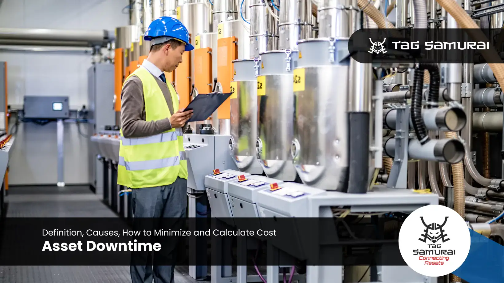 Manufacturing worker checking fixed asset management software to check asset downtime