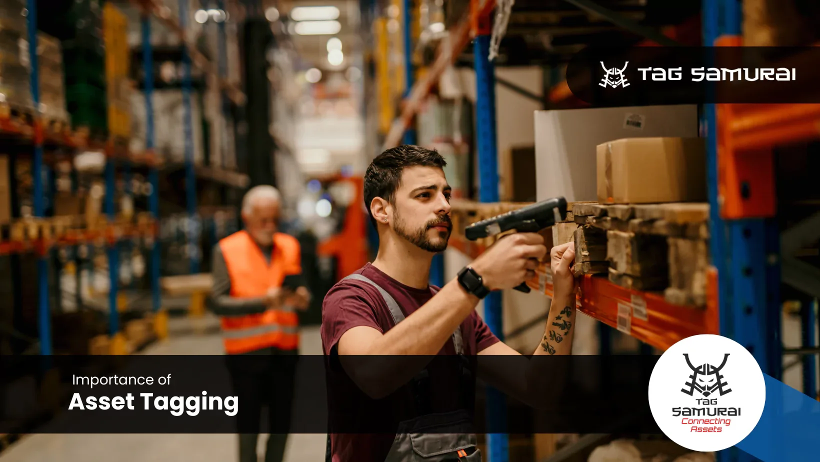 A warehouse worker who were scanning the asset tags for asset management.