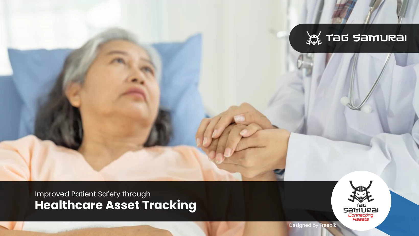An elderly female patient that feel safe in a hospital because of healthcare asset tracking.