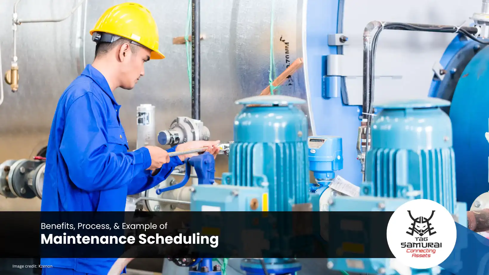 Technician in asian factory at machine maintenance working with wrench to illustrate how does scheduling maintenance save time and money topic